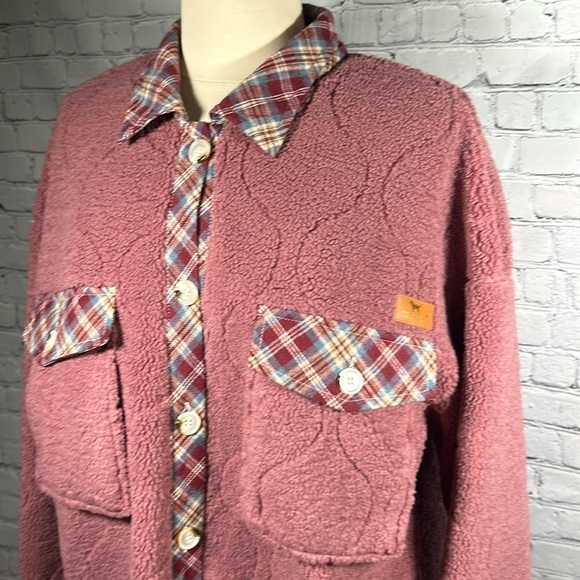 Simply Southern Sherpa Quilted And Plaid Rose Jacket Shacket size Large NEW - Picture 16 of 16
